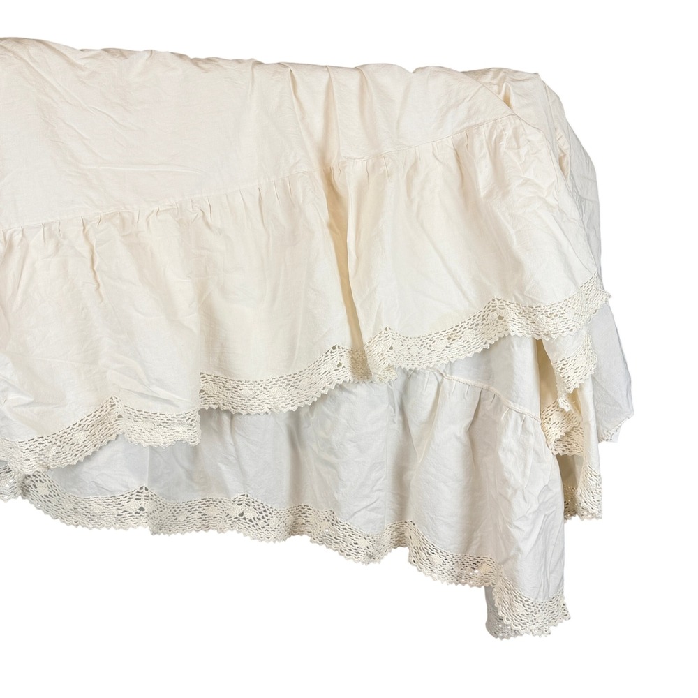Full Crochet Trim Bed Skirt Dust Ruffle Lace Ecru Cream Cottage Bedding Cotton